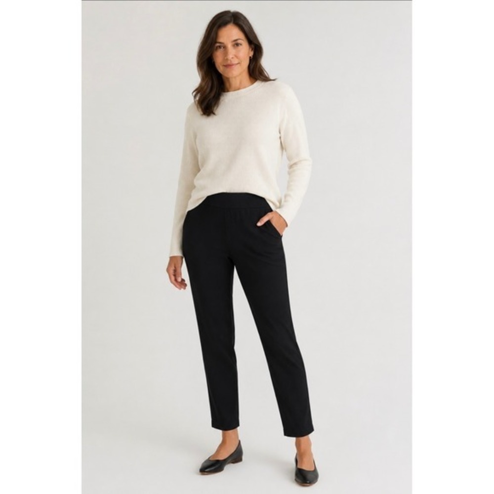 Eileen Fisher Petite Black Stretch Jersey‎ Slim Ankle Pants PM PM/PM